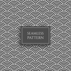Poster - Wave seamless pattern vector illustration. Black abstract sea water texture surface with seamless pattern text, fish skin tiles or mermaid tail scale, stripes twist, wavy line repeat design
