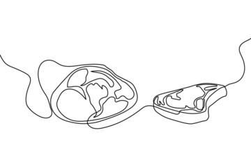 Pork knuckle continuous line drawing set. One line art of meat, meat on the bone, pork, slice of meat.