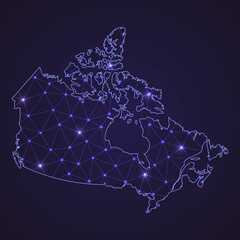 Digital network map of Canada. Abstract connect line and dot