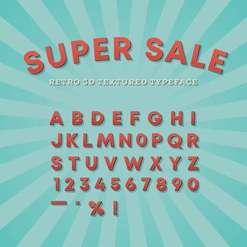 Retro 3 D textured typeface. Vector ,, can be cropped to any size and used for printing. For any retro style projects. Saves you time creating stylish lettering.