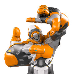 Wall Mural - future soldier is framing you on white background