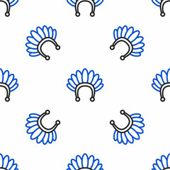 Sticker - Line Indian headdress with feathers icon isolated seamless pattern on white background. Native american traditional headdress. Colorful outline concept. Vector