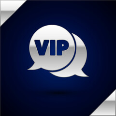 Poster - Silver Vip in speech bubble icon isolated on dark blue background. Vector