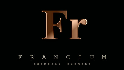 Wall Mural - FRANCIUM, extremely radioactive. A chemical element, symbol Fr and atomic number 87. Simplicity in the icon in ocher tones. Distinguished black fund. Radioactivity logo in glossy brown.