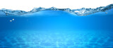 Fototapeta Kuchnia - water wave underwater blue ocean swimming pool wide panorama background sandy sea bottom isolated white background