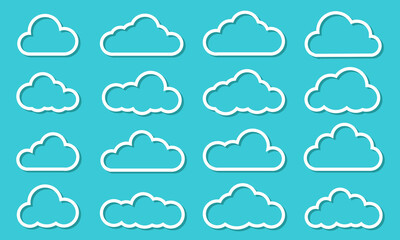 Poster - Vector Cloud white icons. Clouds collection. Cloud vector icons. Clouds in line simple design. Vector illustration
