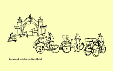 Wall Mural - Rickshaws and Traditional Gate Gladak Klewer Market Solo