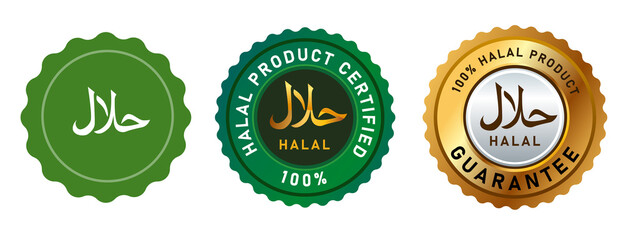 Wall Mural - Halal food vector isolated simple to golden shiny sign symbol badge design premium set collection
