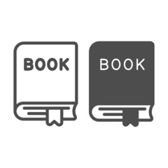 Poster - Closed thick book with a ribbon bookmark line and solid icon, education concept, textbook vector sign on white background, outline style icon for mobile concept and web design. Vector graphics.