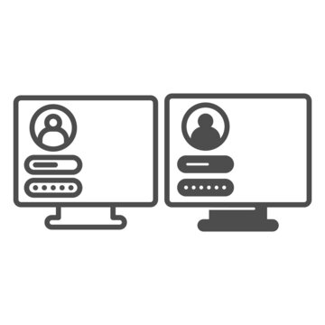 Monitor monoblock with user login page line and solid icon, computer concept, authorization vector sign on white background, outline style icon for mobile concept and web design. Vector graphics.