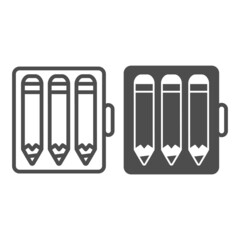 Poster - pencil case with three pencils line and solid icon, stationery concept, writing implements vector si