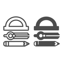 Poster - Protractor, drawing compass and pencil line and solid icon, stationery concept, drafting tool vector sign on white background, outline style icon for mobile concept and web design. Vector graphics.