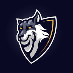 Wall Mural - Wolf mascot logo design vector with modern illustration concept style for badge, emblem and t shirt printing. Illustration of wolf in shield for esport team