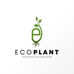 Poster - letter or word e sans serif font with leaf and root or plant image graphic icon logo design abstract