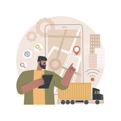 Poster - Autonomous driving abstract concept vector illustration. Automated driving technology, test-drive, autonomous truck, self-driving car, future transport system, no human vehicle abstract metaphor.