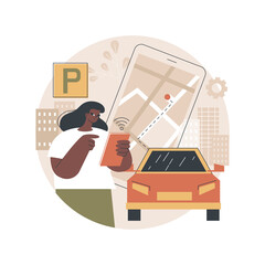 Poster - Self-parking car system abstract concept vector illustration. Automated parking car system, self-parking vehicle, smart driverless technology, autonomous driving valet abstract metaphor.