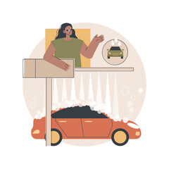 Poster - Car wash service abstract concept vector illustration. Automatic wash, vehicle cleaning market, self-serve station, 24 hours full service company, hand, interior vacuum cleaning abstract metaphor.