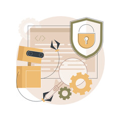 Poster - Industrial cybersecurity abstract concept vector illustration. Industrial data protection, enterprise cybersecurity, robotics malware defense, safeguarding info and machines abstract metaphor.