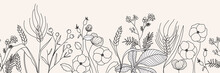 Minimal Autumn Botanical Graphic Sketch Line Art Drawing, Trendy Tiny Tattoo Design, Floral Elements Vector Illustration