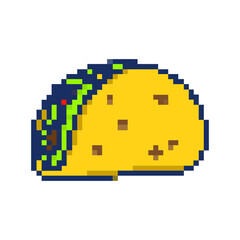 Pixel Art Taco Vector Icon. Fast Food Icon for Web Design, Mobile App, Stickers, and Games. EPS 10 Editable Stroke