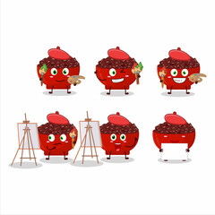 Poster - Artistic Artist of adzuki beans cartoon character painting with a brush