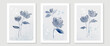 Blue flower watercolor art triptych wall art vector. Abstract art background with sweet orange and pink Floral Bouquets, Wildflower and leaf  hand paint design for wall decor, poster and wallpaper.