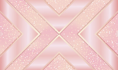 Poster - Luxury pink pastel abstract background combine with golden lines element. Modern template deluxe design. Pink glitter particles background. 3D luxury pink overlap layer with light effect. Vector EPS10