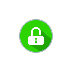 Green Shield security with lock icon open on white background. Vector Illustration