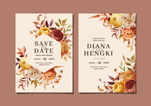 Elegant Hand Painted Autumn Floral Wedding Invitation Template