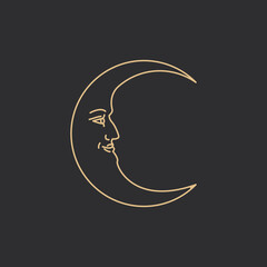 Wall Mural - Crescent moon with face vector celestial linear style on black background