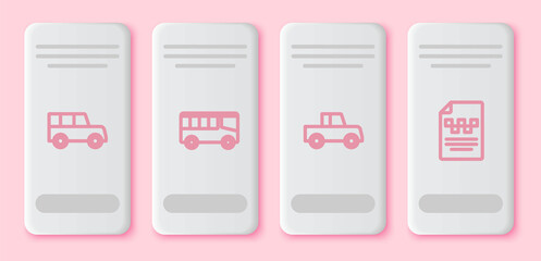 Poster - Set line Car, Bus, and Taxi driver license. White rectangle button. Vector