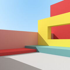 Aufkleber - 3D illustration of abstract architecture background, Minimal architectural poster.