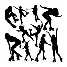 Rollerskater Silhouettes. Good Use For Symbol, Logo, Web Icon, Mascot, Sign, Or Any Design You Want.	