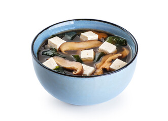 Wall Mural - Miso soup in bowl isolated on white background. With clipping path.