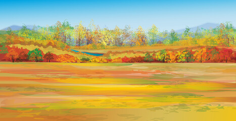 Wall Mural - Vector autumnal nature background,. Autumn landscape.