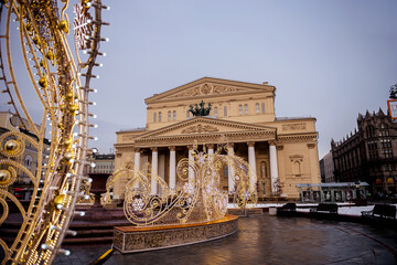 Wall Mural - Christmas Moscow. Winter holidays in Russia. Illumination in front of Bolshoi Theater. Christmas illumination streets of Moscow. Russian sights in new year. Christmas celebrations in capital Russia.