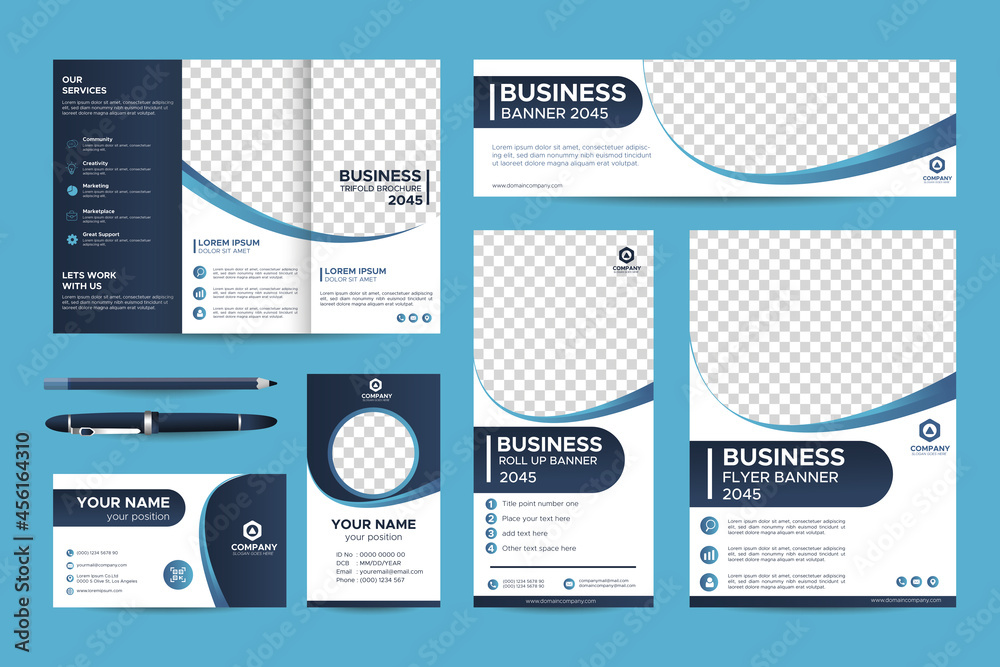 Elegant Abstract Blue Business Stationery Template set for Company ...