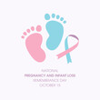 National Pregnancy and Infant Loss Remembrance Day vector. Baby footprint with pink-blue ribbon icon vector. Remembrance day for miscarriage and pregnancy loss vector. October 15. Important day