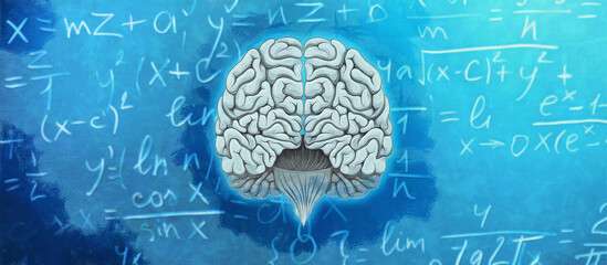 Brains on the background of mathematical formulas. Mathematical concept