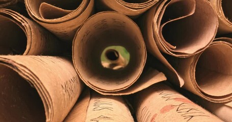 Poster - Vintage scrolls stacked on a pile. Ancient scroll library. 