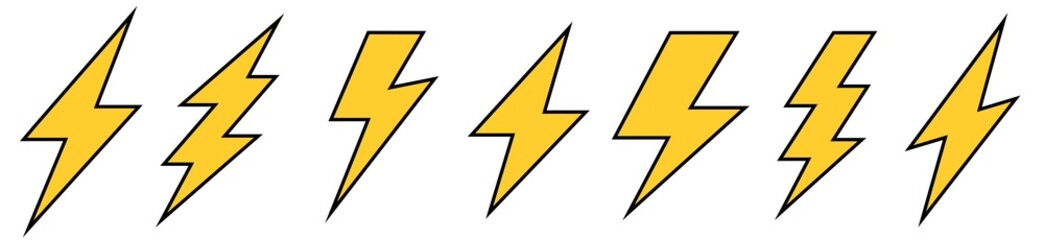 Poster - lightning bolt icons set. flat energy and thunder symbol. vintage flash symbol, thunderbolt. lightni