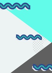Poster - Composition of wave and dot patterns on diagonally divided blue and grey background