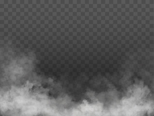 Fog or smoke isolated transparent special effect. White vector cloudiness, mist or smog background. Vector illustration