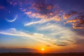 Wall Mural - crescent on the background of sunset, religion