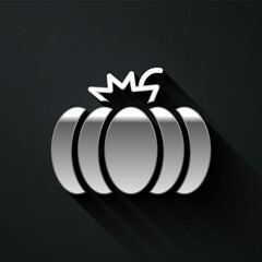 Sticker - Silver Pumpkin icon isolated on black background. Happy Halloween party. Long shadow style. Vector