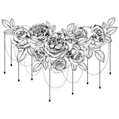 Wall Mural - Bouquet of roses. Botanical line art illustration. Sketch. Gothic tattoo.