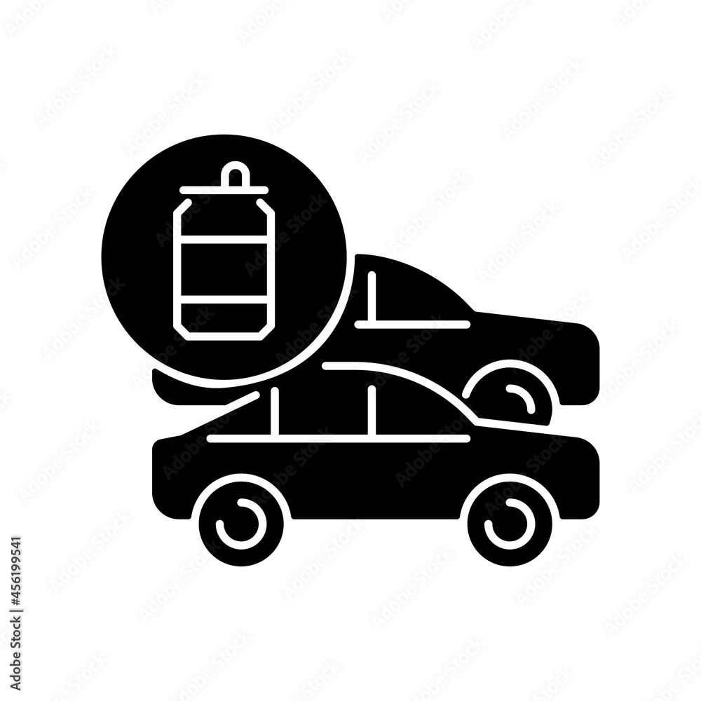 Reprocessed Symbol Cars made from recycled steel black glyph icon. Vehicles from aluminum ...