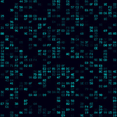 Poster - abstract digital background. cyan sparse hexadecimal pairs background. medium sized seamless pattern
