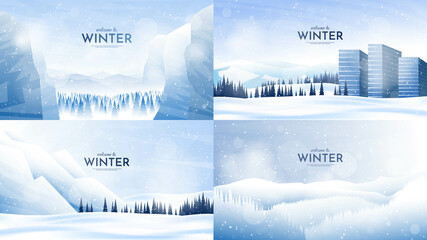 Wall Mural - vector illustration. flat winter landscape. simple snowy backgrounds. snowdrift. snowfall. clear blu