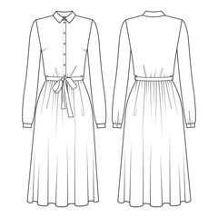 Wall Mural - Fashion technical drawing of dress with long sleeves and collar